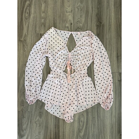Victoria's Secret Romper Womens XS Pink Playsuit Polka Dot Long Sleeve Cutout - Picture 7 of 11